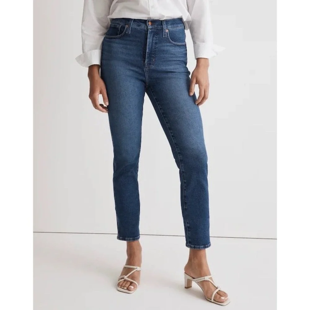 Madewell Petite Stovepipe Jeans Womens 32P Blue High Rise Straight Leg‎ Denim
